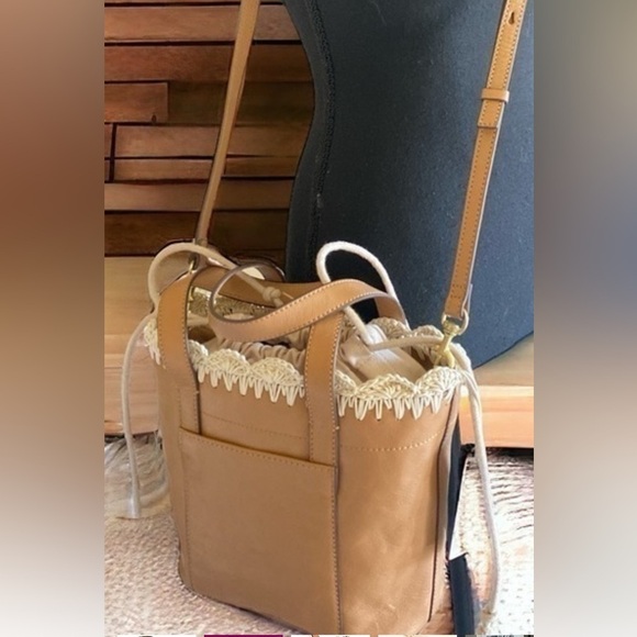 LUCKY BRAND Letoni Leather 2/1 Satchel with Macrame Crochet Trim Boho Chic NWT - Picture 6 of 12